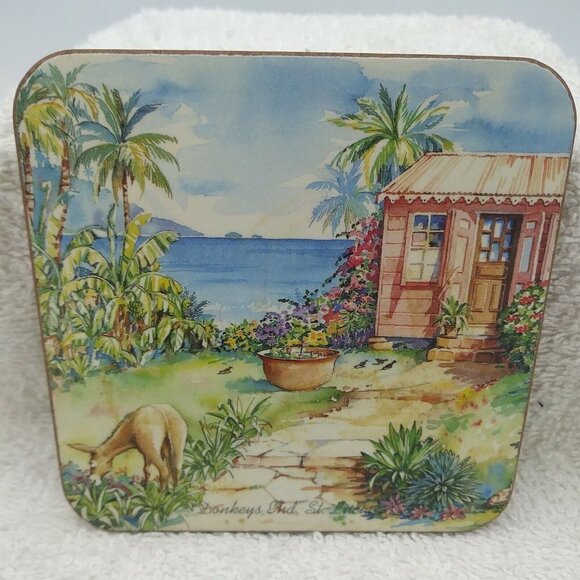 Pimpernel St. Lucia Coasters - Set of 6 -Cork Backing - Artwork - Beach Tropical - Picture 12 of 15